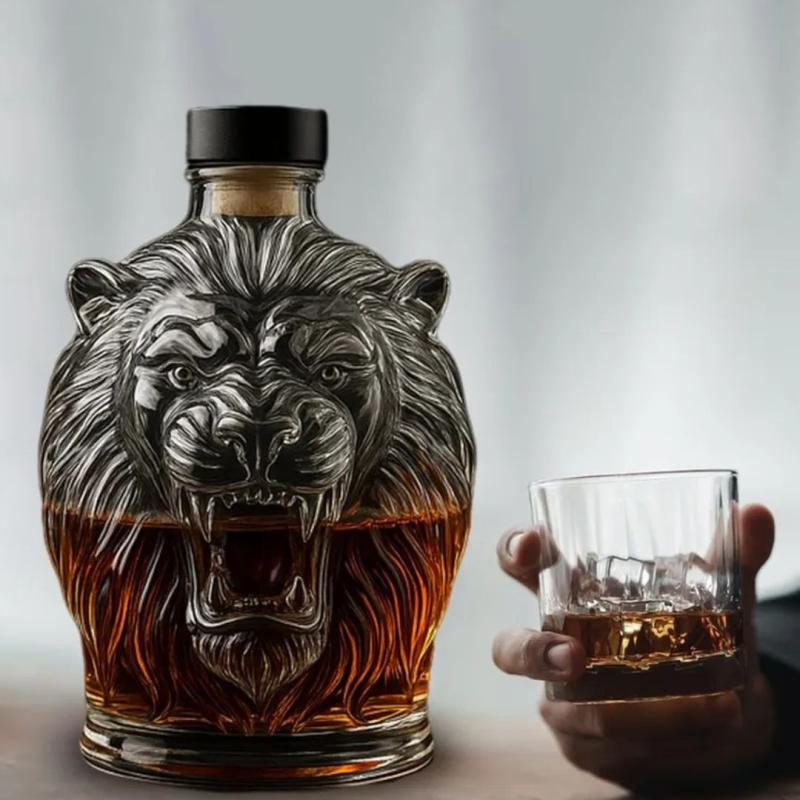 Стеклянная бутылка в форме головы Льва для алкоголя