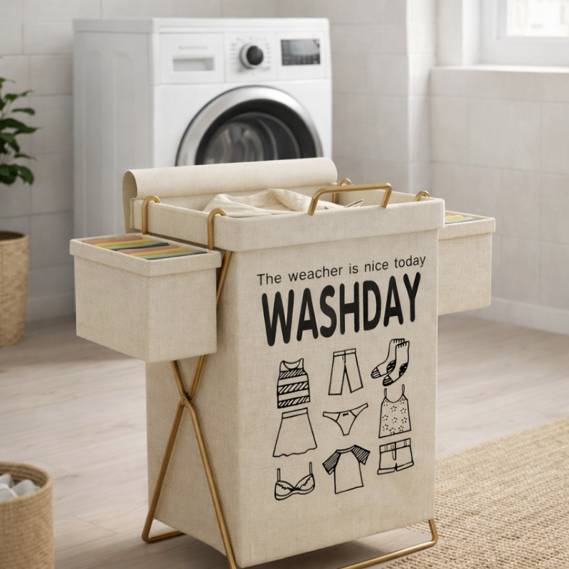 Корзина для белья без крышки WASHDAY,  с двумя подвесными корзинами