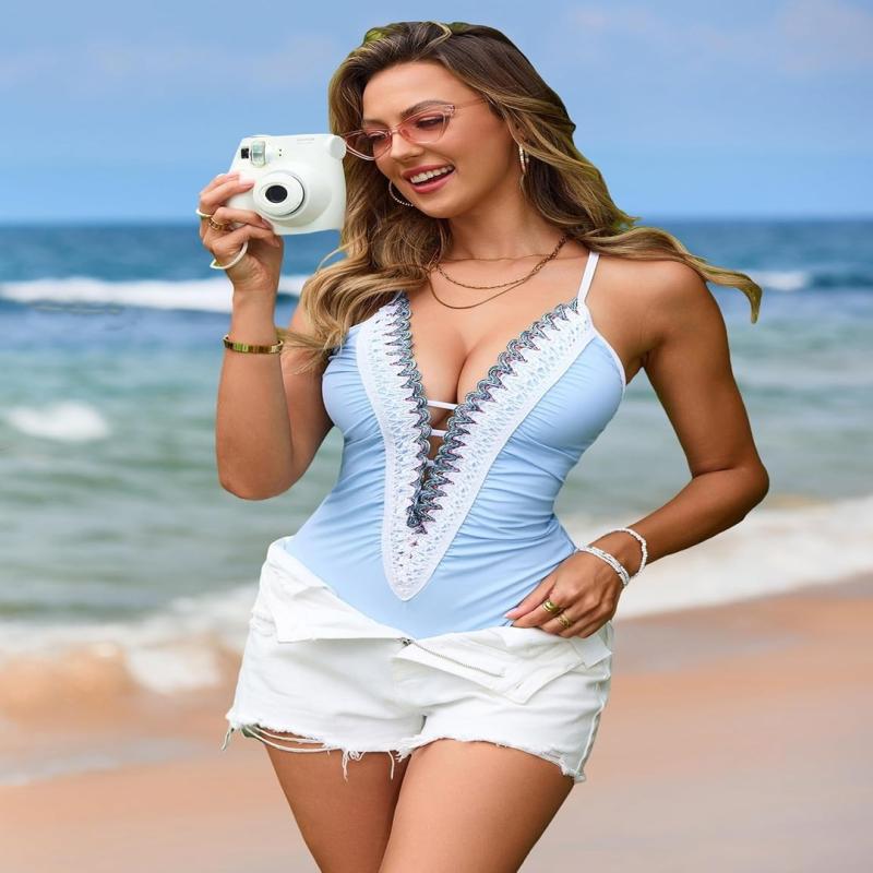 Тонкий купальник с глубоким V-образным вырезом для женщин